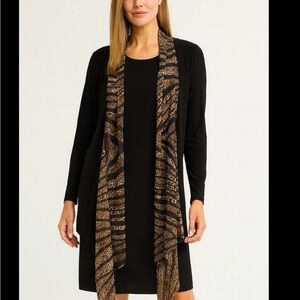 Joseph Ribkoff Animal Print Trim Open Front Cardigan Jacket, Chic Office Style